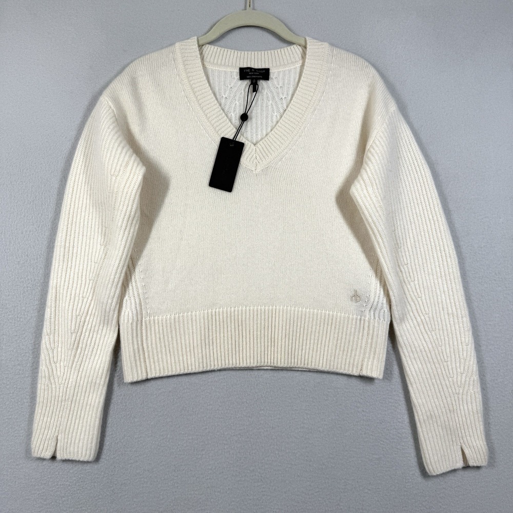 Rag & Bone Cashmere Sweater Womens Small Pierce Shrunken Vee Boxy Cream NWT $450